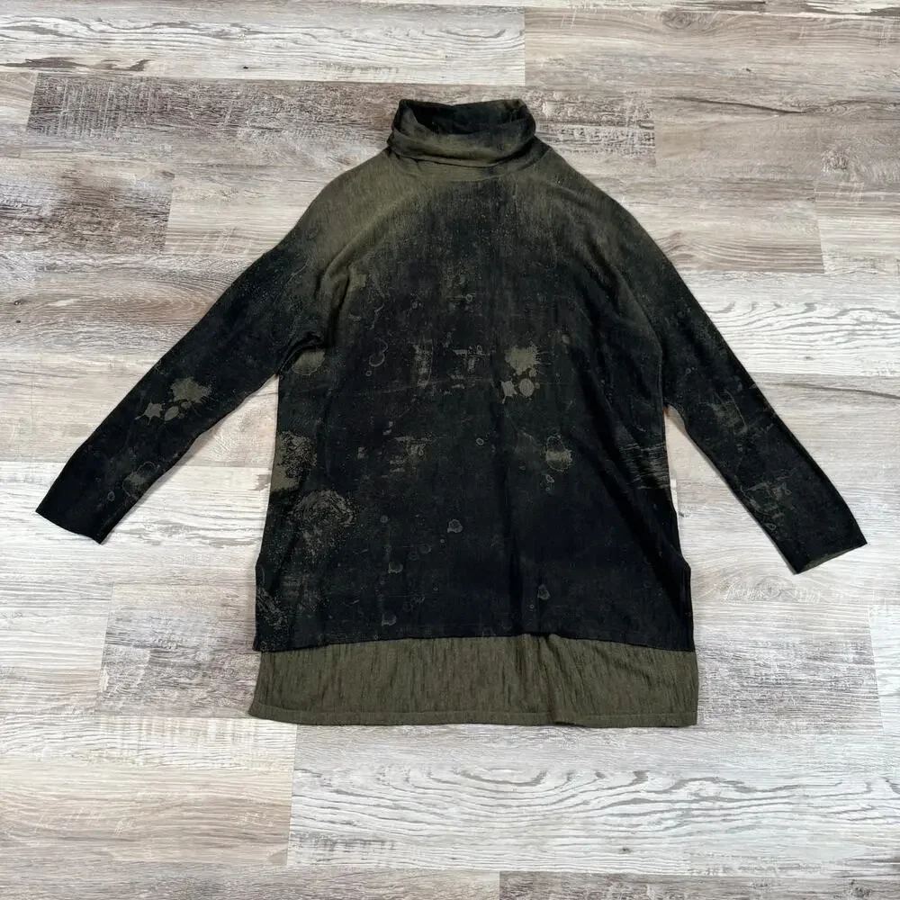 Skull Cashmere Olive Distressed Turtleneck Skull Sweater Size XS